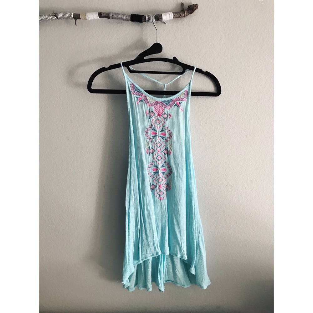 Turquoise Embroidered Tank